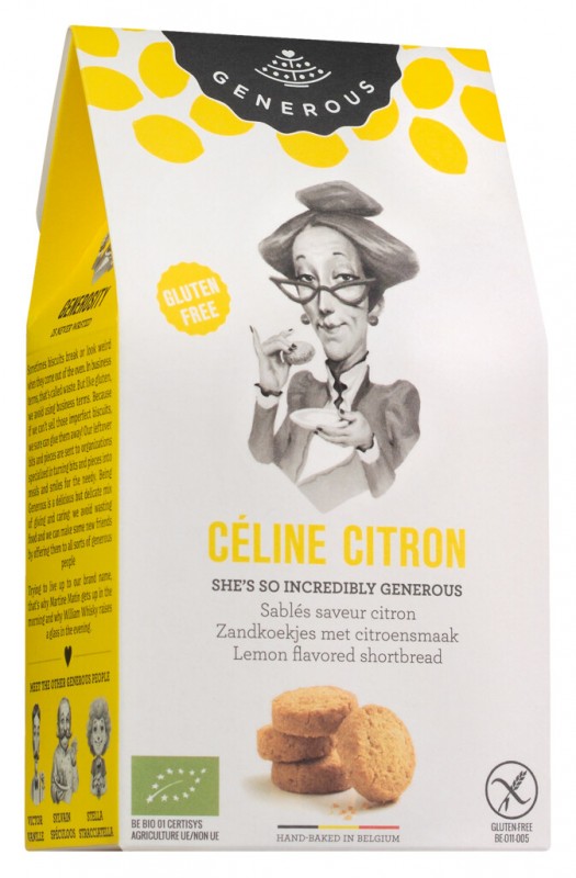 Celine Citron, biscotti al burro e limone biologici, senza glutine, senza glutine, biologici, generosi - 100 g - pacchetto