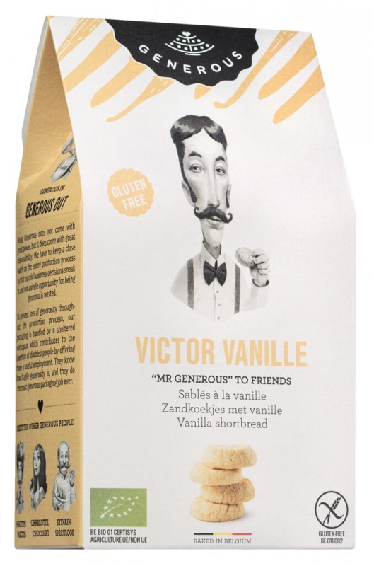 Victor Vanille, biscotti biologici, senza glutine, alla vaniglia, senza glutine, biologici, generosi - 100 g - pacchetto