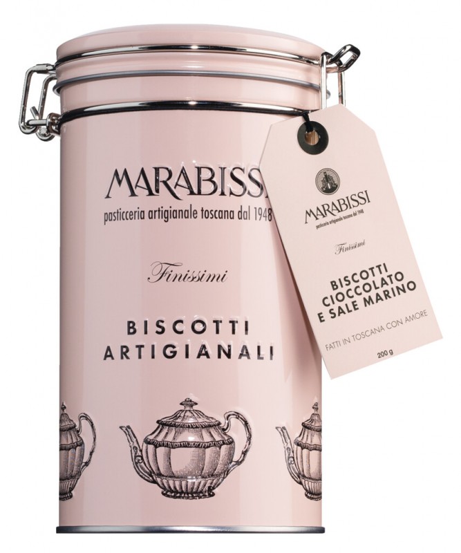 Biscotti cioccolato e sale marino, Arancio, Gebäck mit Schokolade und Meersalz, Pasticceria Marabissi - 200 g - Dose