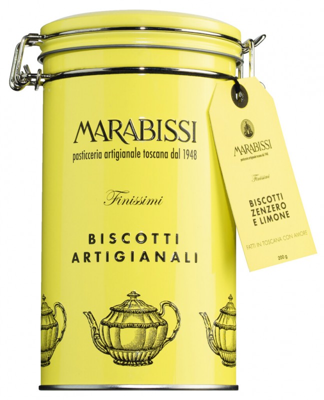 Biscotti al limone e zenzero, Giallo, Gebäck mit Zitrone und Ingwer, Pasticceria Marabissi - 200 g - Dose