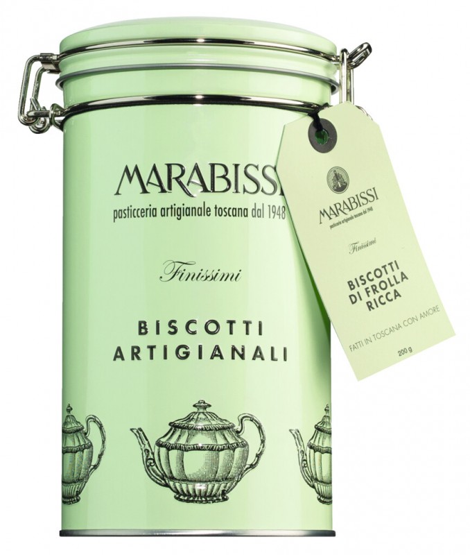 Biscotti frolla ricca al burro, verde, gebakje met boter, Pasticceria Marabissi - 200g - kan