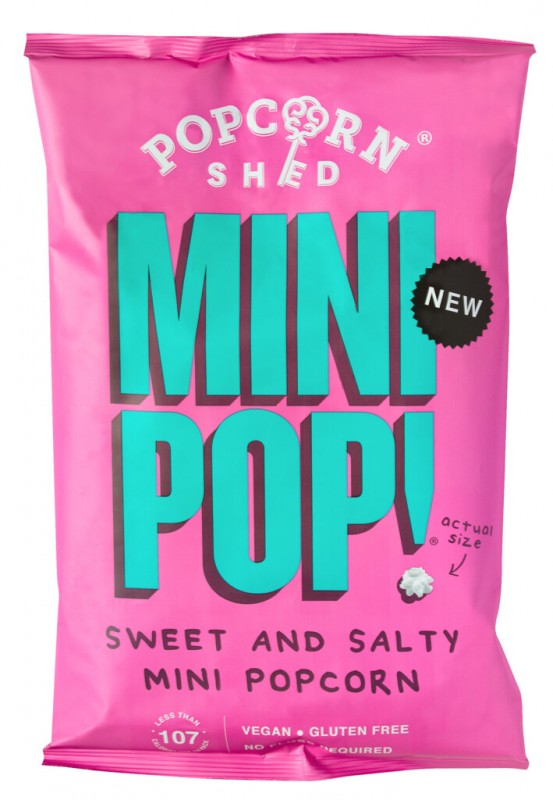 Mini Pop! Sweet and Salty Popcorn, Gesüßtes Popcorn mit Salz, Popcorn Shed - 90 g - Beutel