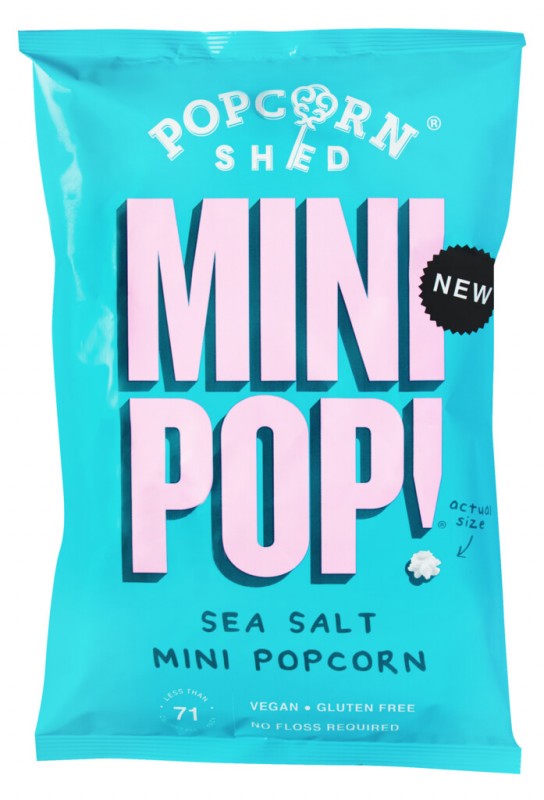 Mini Pop! Sea Salt Popcorn, Popcorn mit Meersalz, Popcorn Shed - 60 g - Beutel