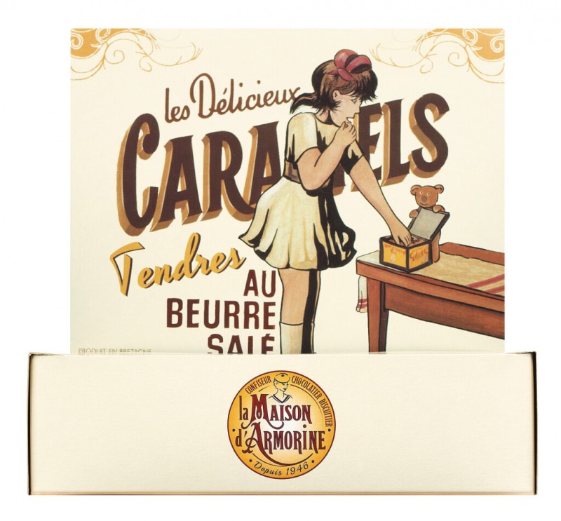 Le carre caramel au beurre sale, Display, Soft caramel with salted butter, Display, La Maison dund039;Armorine - 147 x 9 g - display