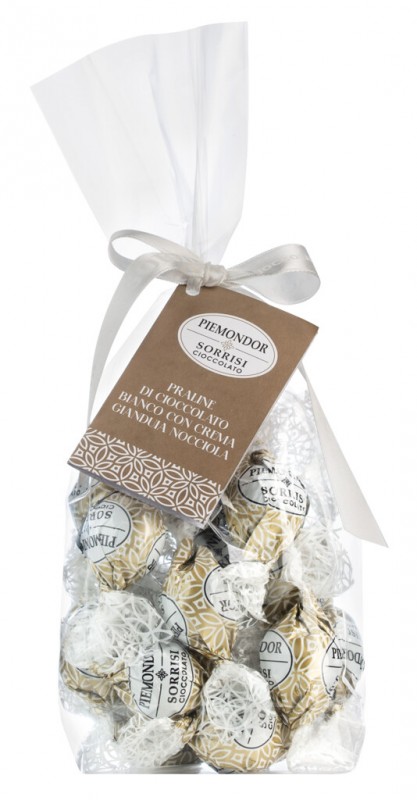 Cioccolatino bianco al gianduja, pralinato al cioccolato bianco e gianduja, boella + sorrisi - 200 g - borsa