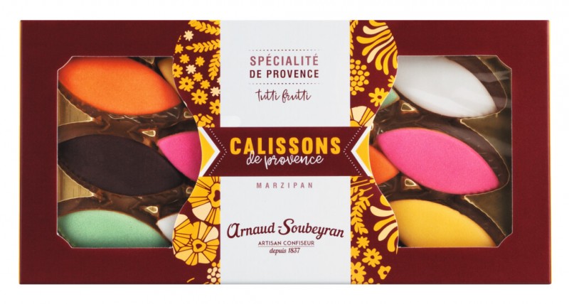 Calissons de Provence Tutti Frutti, etui, Mandel-Melonen-Konfekt, Geschenkpackung, Arnaud Soubeyran - 140 g - Packung