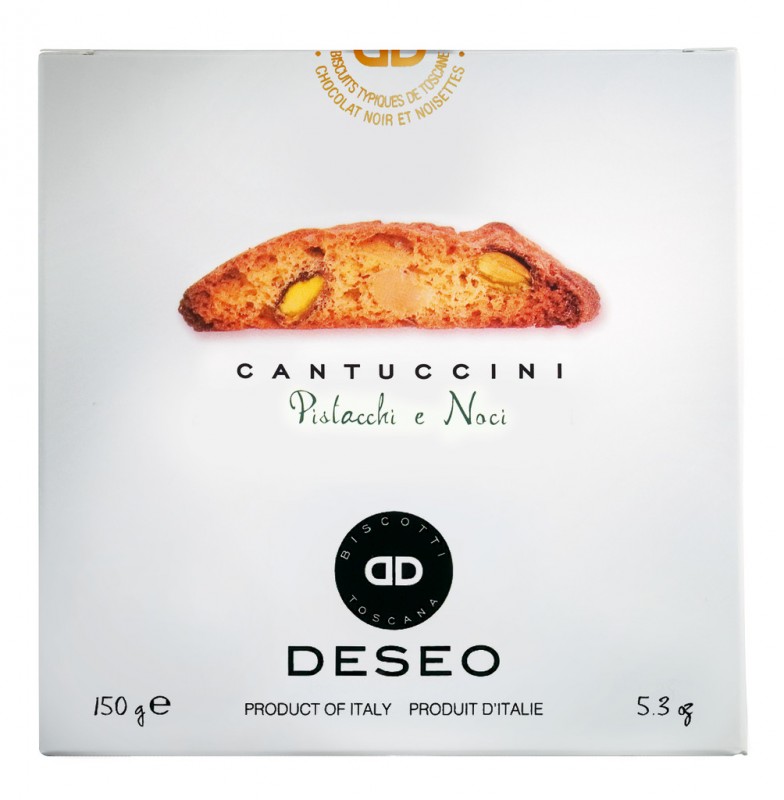 Cantuccini con pistacchi e noci, Cantuccini with walnuts and pistachios, Deseo - 200 g - pack