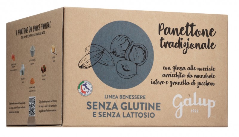 Panettone, torta lievitata senza glutine, senza glutine. m.candela. frutta. e uvetta, Galup - 400 g - Pezzo