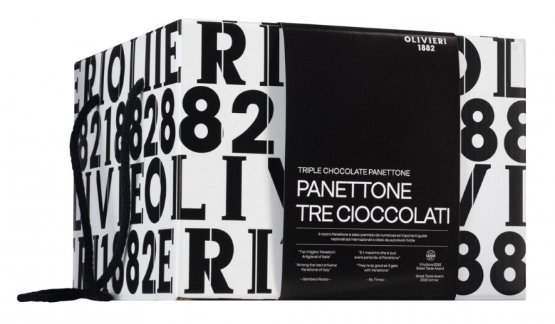 Panettone tre cioccolati, torta lievitata al cioccolato fondente, Olivieri 1882 - 1.000 g - Pezzo