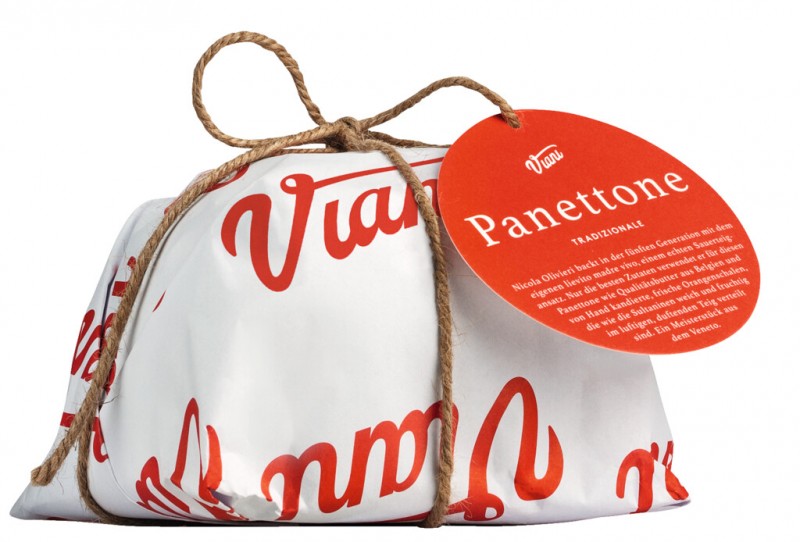 Panettone tradizionale, Hefekuchen mit Sultaninen und kandierter Orange, Viani - 300 g - Stück