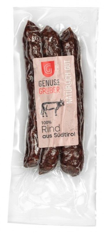 Rinder Kaminwurzen, 3 Kaminwurzen aus Rindfleisch, Genuss Gruber - 165 g - Packung