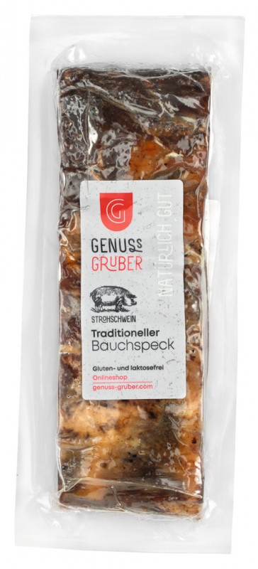 Bauchspeck vom Strohschwein, Bauchspeck vom Strohschwein, geräuchert, Genuss Gruber - ca. 300 g - kg