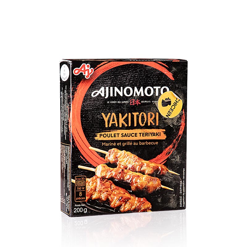 Yakitori kipspiesjes, met teriyakisaus, 8 spiesjes, Ajinomoto, bevroren - 200 g, 8 stuks - Karton