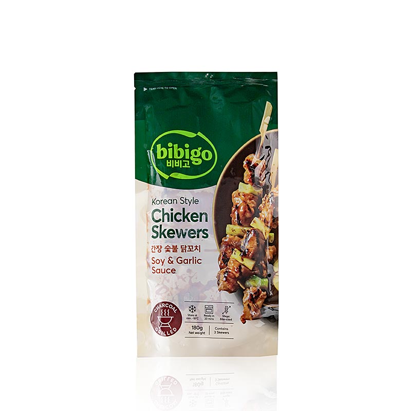 Spiedini di pollo alla coreana, salsa di soia e aglio, Bibigo - 180 g, 3 pezzi - borsa