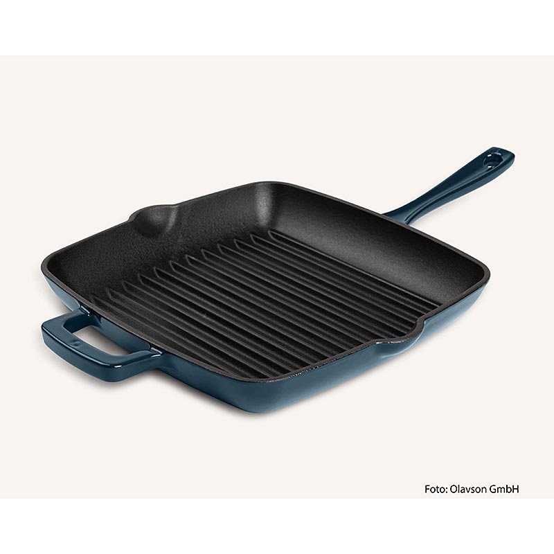 Olavson Grillpfanne Petrol, Gusseisen, emailliert, 24cm, für alle Herdarten - 1 Stück - Karton