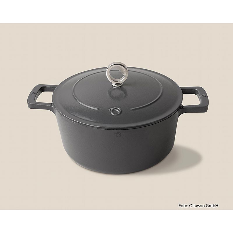 Asador Olavson de hierro fundido gris, con tapa, esmaltado, 24cm, para todo tipo de fuegos - 1 pieza - Cartulina