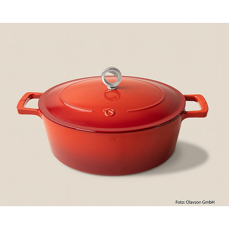 Plat a rotir Olavson rouge, avec couvercle, ovale, emaille, 31 cm, pour tous types de feux - 1 piece - Carton