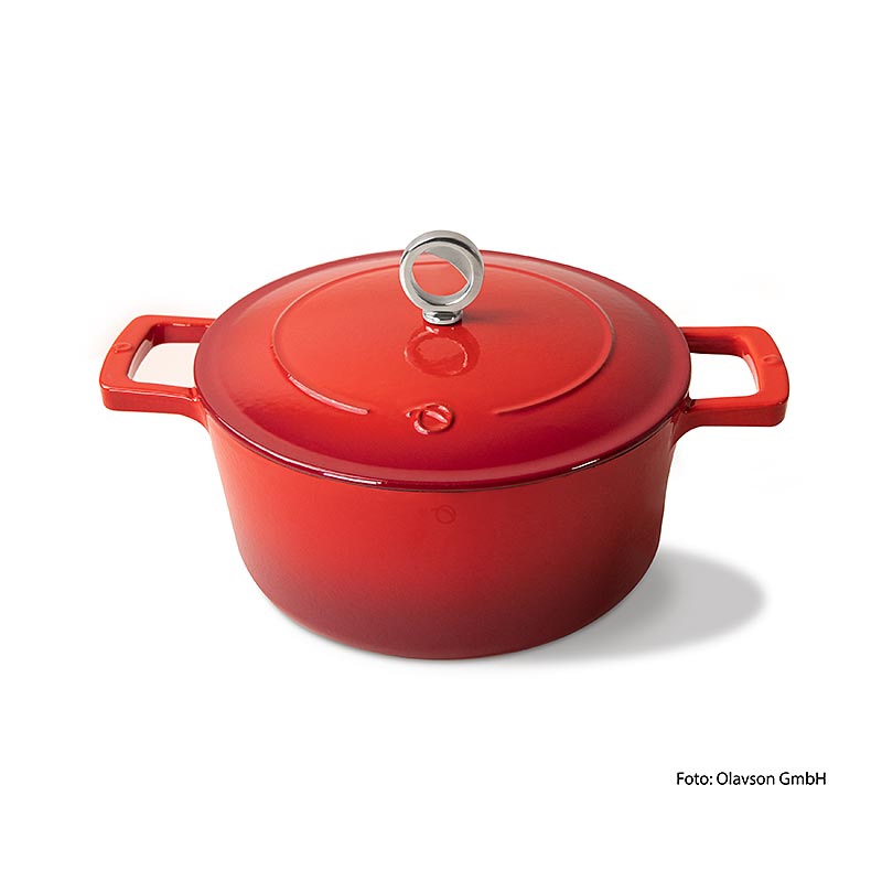 Olavson gietijzeren braadpan rood, met deksel, geemailleerd, 24cm, voor alle soorten kachels - 1 stuk - Karton