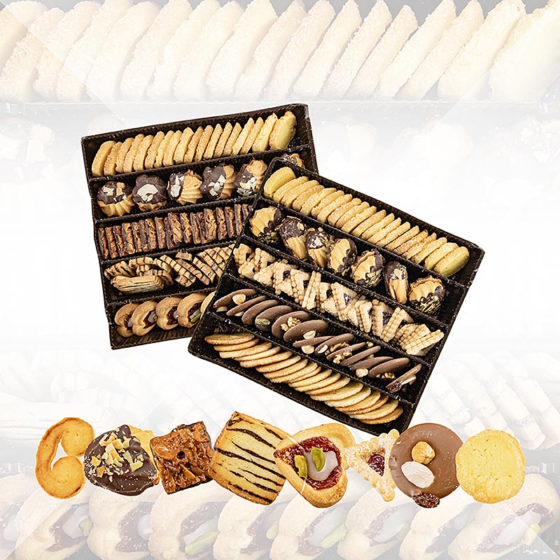 Tea biscuits mix, 8 varieties, baked with real butter, like homemade - 1 kg, approx. 152 pieces - Cardboard