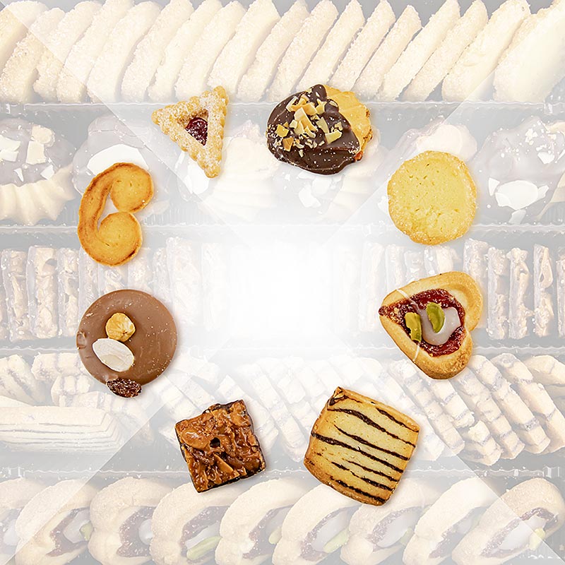 Tea biscuits mix, 8 varieties, baked with real butter, like homemade - 1 kg, approx. 152 pieces - Cardboard