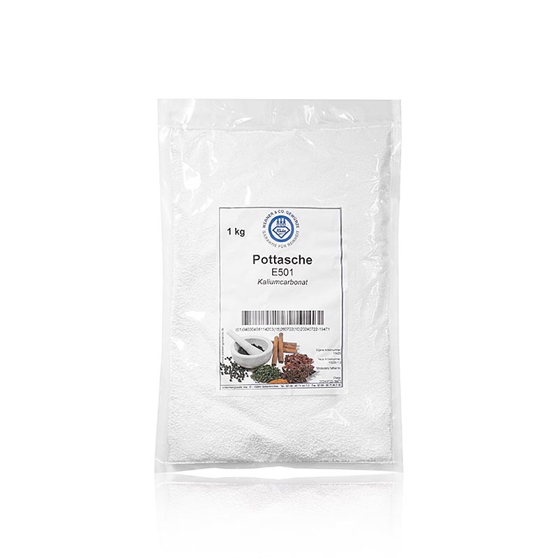 Pottasche - Kaliumcarbonat, für Lebkuchenteige, E501 - 1 kg - Tüte