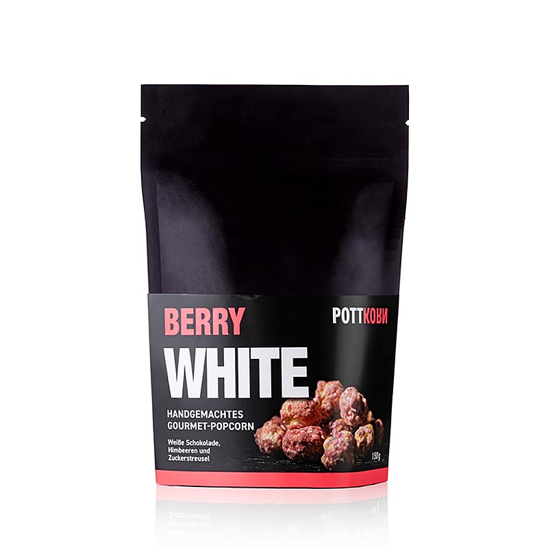 Pottkorn - Berry White, popcorn met witte chocolade en frambozen - 150 g - zak