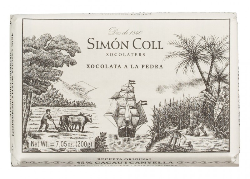 Chocolate piedra extra, gusto espanol, Spanish drinking chocolate, block, Simon Coll - 200 g - blackboard