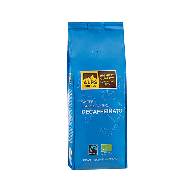 Schreyogg Coffee Caffe Decaffeinato, bez kofeinu, cele zrna, fair trade bio - 500 g - hlinikove vrecko