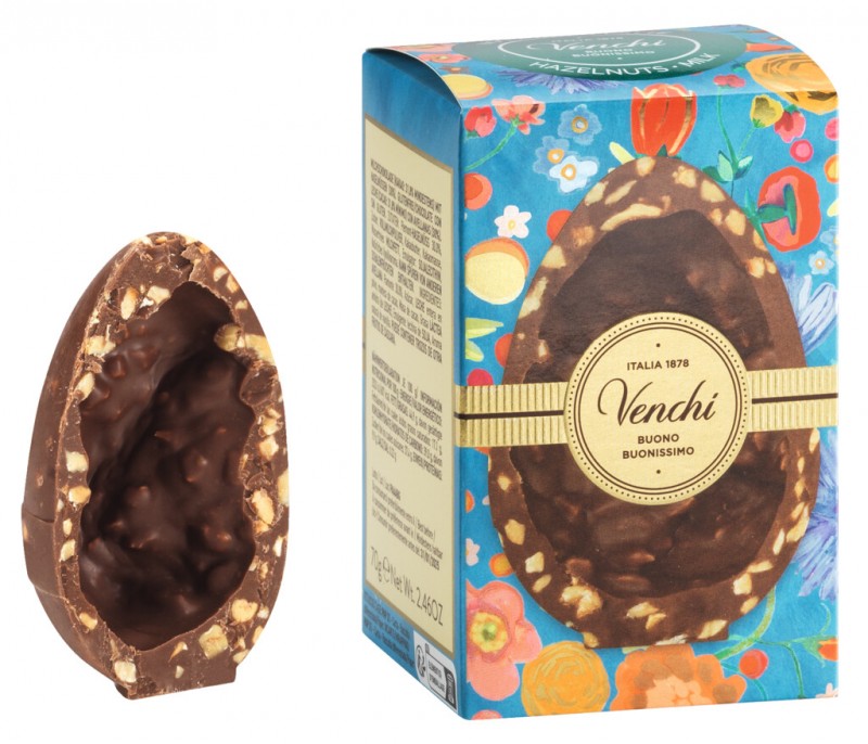 Mignon milk chocolate with hazelnuts egg, Vollmilchschokoladenei m. Haselnüssen, Venchi - 70 g - Stück