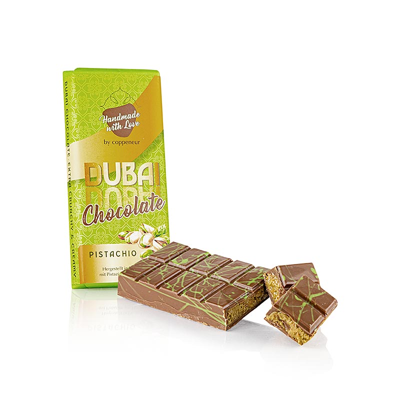 Coppeneur Dubai Style Chocolate, tavoletta di cioccolato con ripieno al pistacchio - 110 g - Carta