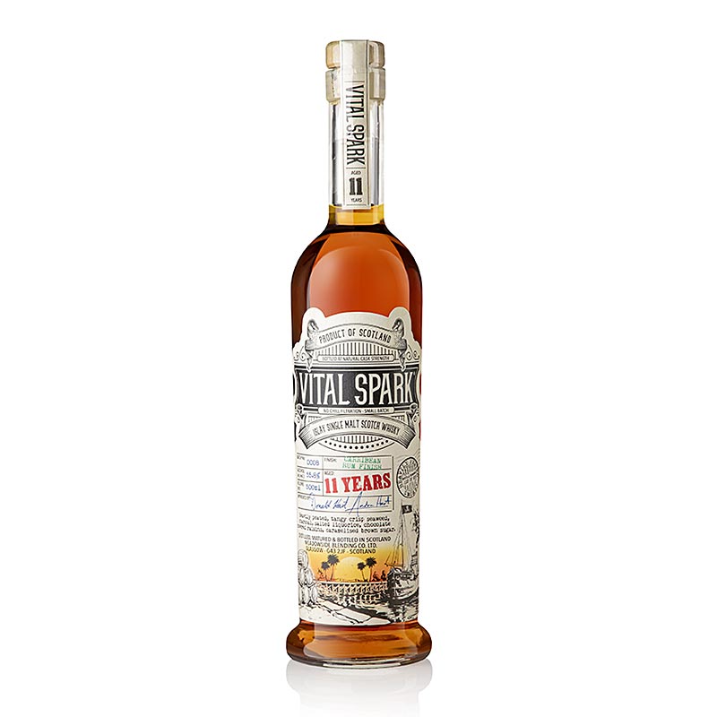 Single Malt Whisky Vital Spark, rommiviimeistely, 11 vuotta, 55,8 tilavuusprosenttia, Islay - 500 ml - Pullo