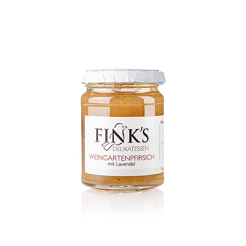 Wijngaardperzikfruitspread, met lavendel, Fink`s Delikatessen - 100 gram - Glas