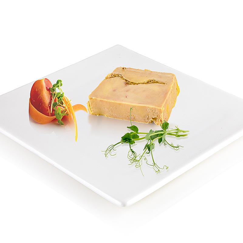 Eendenleverblok, foie gras, met vijg, trapeziumvormige schelp, rougie - 180 gram - Glas