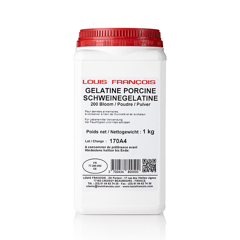 Gelatine powder, white, 200 Bloom, Louis Francois - 1 kg - Pe can