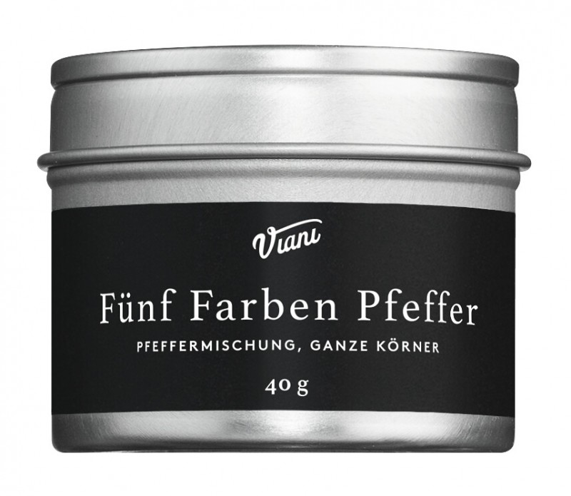 Fünf-Farben-Pfeffer, Pfeffermischung, ganze Körner, Viani - 40 g - Dose