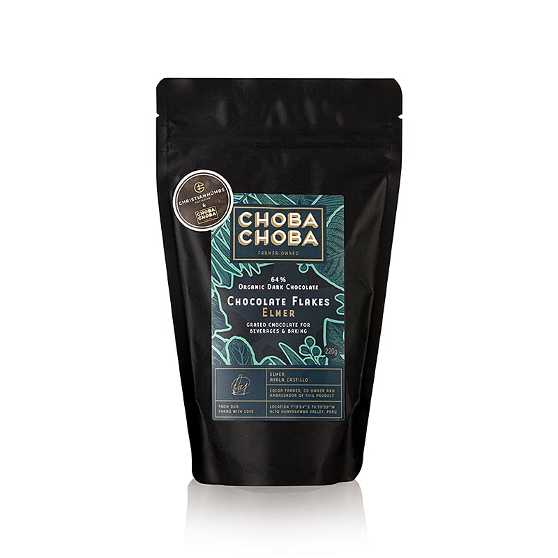 Elmer, 64% Bitter Couverture, Chocolate Flakes / Gratings, Choba Choba, ORGANIC - 220 g - bag