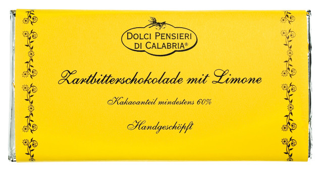 Cioccolato ekstra fondente al limone, mørk chokolade med citron, Dolci Pensieri - 100 g - bord