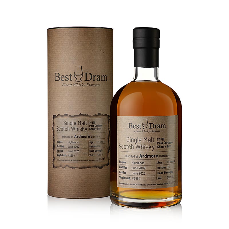 Single Malt Whisky Ardmore 14 J. Best Dram Palo Cortado, 58,9 % vol., Highland - 700 ml - Flasche