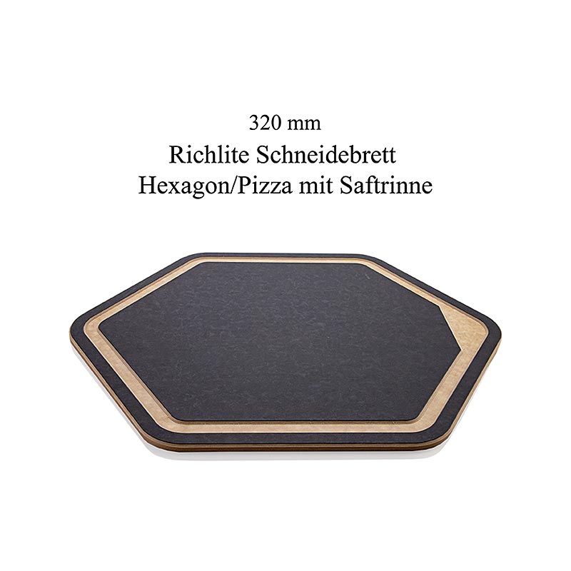 Richlite Schneidebrett Hexagon / Pizza, mit Saftrinne, 320mm, Mario Kotaska - 1 Stück - Lose