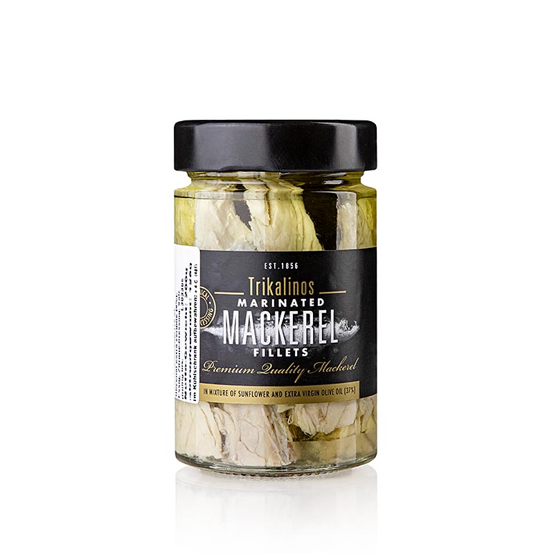 Filetti di sgombro in olio di oliva e girasole, Grecia, Trikalinos - 200 grammi - Bicchiere