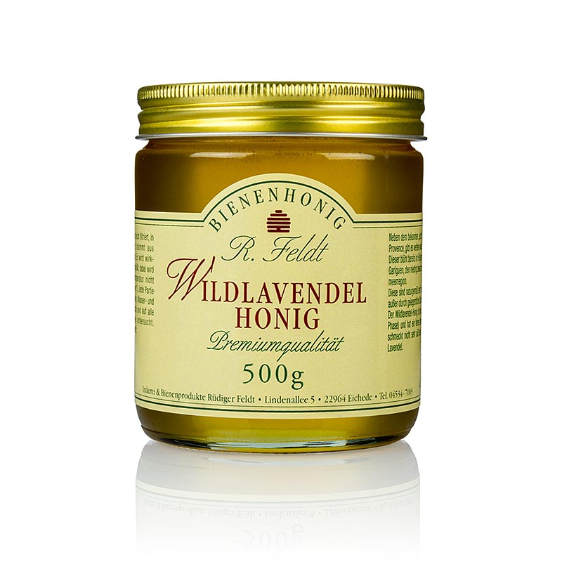 Miel de lavande sauvage, region mediterraneenne, liquide, clair, non sucre de Beekeeping Feldt - 500g - Verre