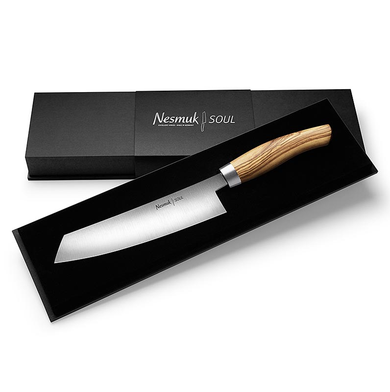 Couteau de chef Nesmuk Soul 3.0, 180 mm, virole inox, manche en bois d`olivier - 1 piece - boite