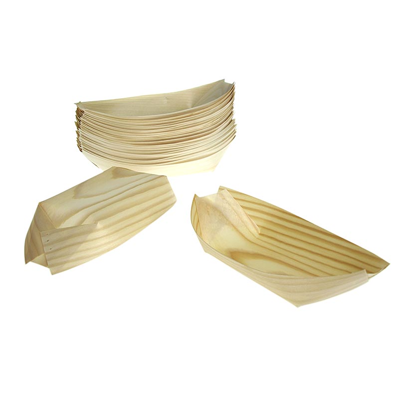 Disposable wooden boat, approx. 10 - 11.5 cm, heat-resistant up to 180° C - 50 pieces - foil