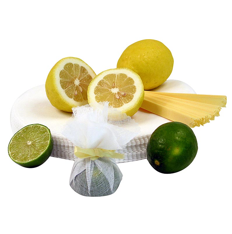 The Original Lemon Wraps - citron serveringshandklaede, hvidt, med gult slips - 100 stk - taske