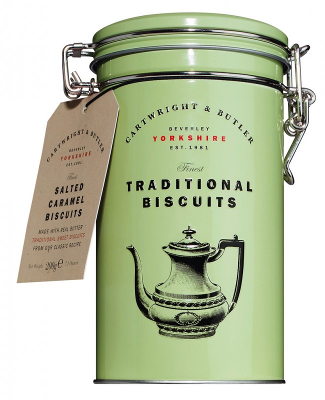 Biscuits au caramel sale, biscuits au caramel sale, etain, Cartwright et Butler - 200g - peut