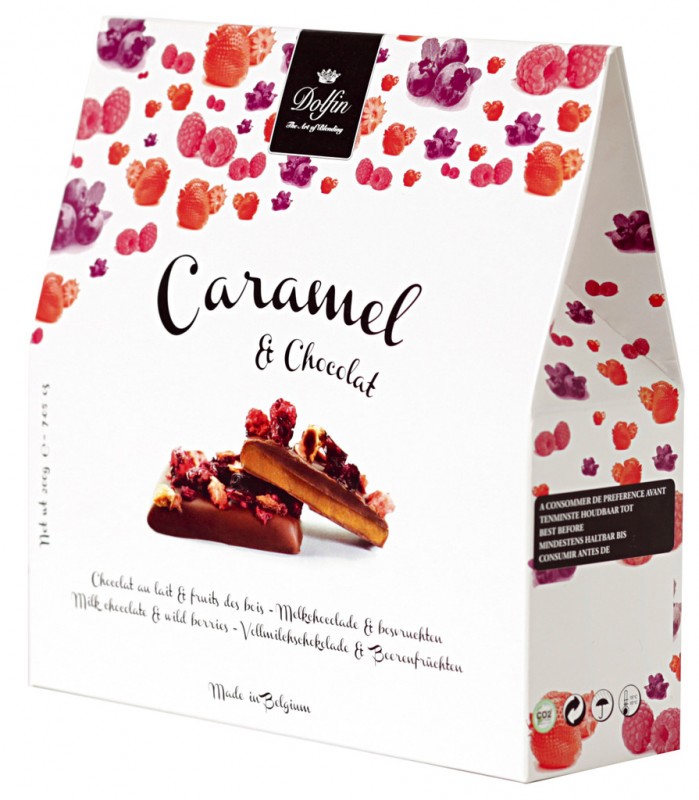 Caramel au beurre sale et fruits des bois, caramel au beurre sale aux fruits rouges, Dolfin - 200g - paquet