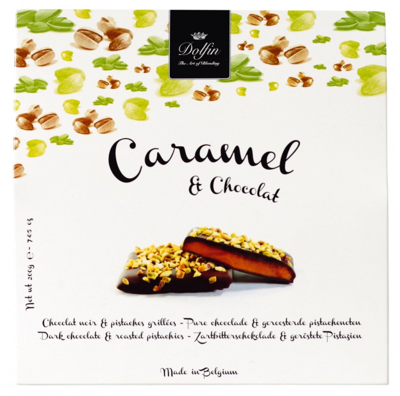 Caramel au beurre sale aux pistaches grillees, caramel au beurre sale aux pistaches grillees, Dolfin - 200g - paquet