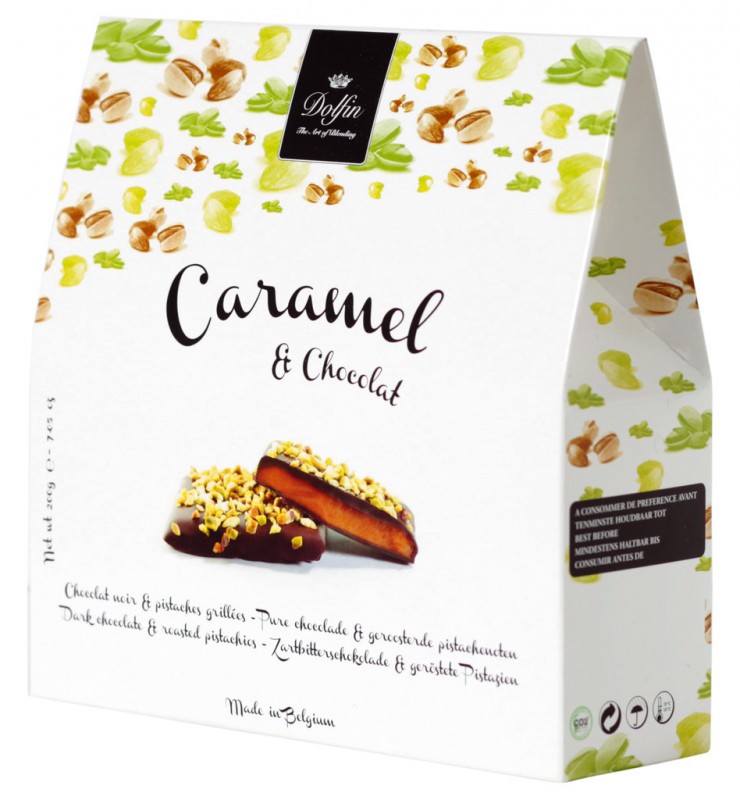 Caramel au beurre sale aux pistaches grillees, caramel au beurre sale aux pistaches grillees, Dolfin - 200g - paquet