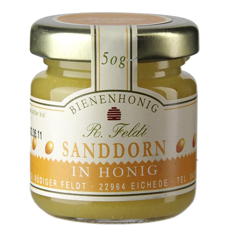 Sea Buckthorn in honey, beekeeping Feldt, harmonious, mild and fruity, serving glass - 50 g - Glass