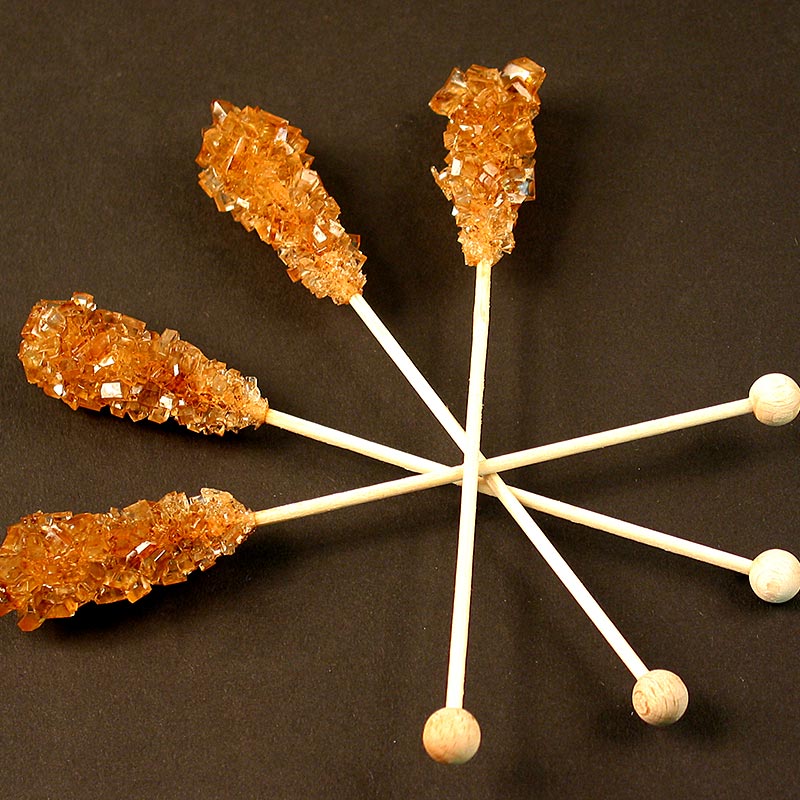 Rock candy sticks, brown, sugar crystals on a stick - 1 kg, 100 pieces - Cardboard